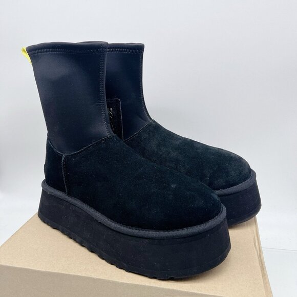 UGG WOMEN'S CLASSIC DIPPER Platform SUEDE SHEARLING LINED BOOTS Black US 9 - Picture 6 of 14